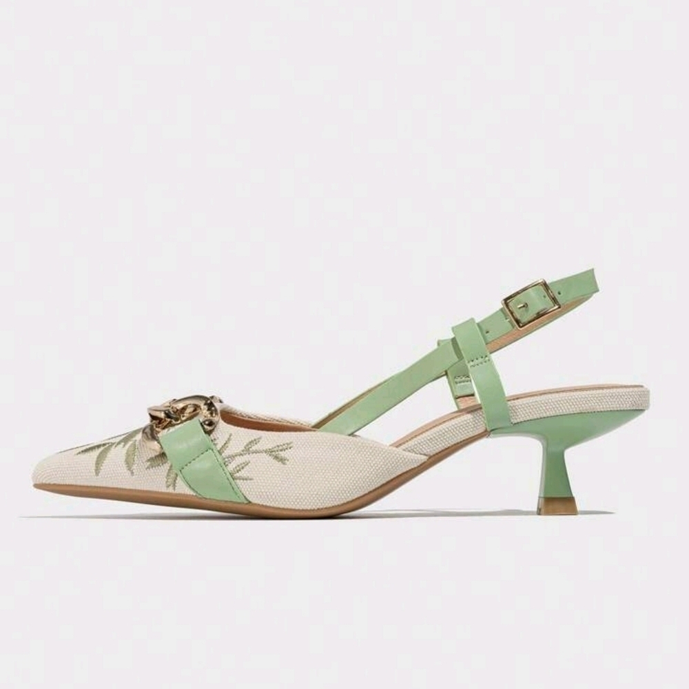 Women's Fashion High Heel Shoes With Pointed Toe, Metal Buckle & Embroidered - Picture 3 of 6